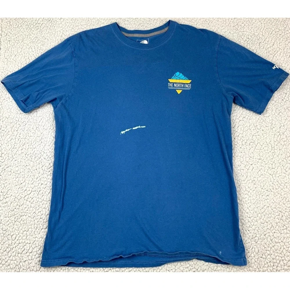 The North‎ Face T-Shirt Mens L Blue Cotton Standard Fit Crew Neck Graphic Logo